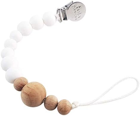 Tulamama Pacifier Clip for Boys & Girls, Fits Soothie, Mam, Nuk Pacifiers, Teething Toys and More. Made of Food Grade Silicone & Passed by CPSC. White