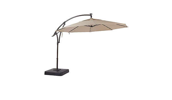 Amazon Com Hampton Bay 11 Ft Led Offset Patio Umbrella In Sunbrella Sand Garden Outdoor