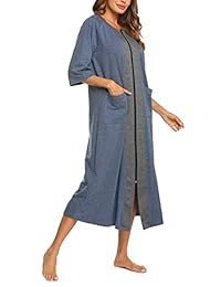 Ekouaer - Túnica con cremallera para mujer, media manga, largo completo, con bolsillos, tallas S-XXL