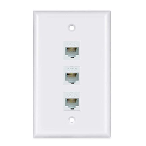 Ethernet Wall Plate 3 Port - Ethernet Cat6 RJ45 Wall Plate Wall Plate Female to Female - White