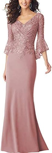 PearlBridal Women's Bodycon Mermaid Mother of The Bride Dresses Lace Ruffle Sleeves Long Evening Party Gown