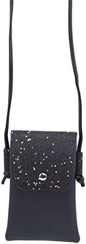 Weryffe Lady Mobile Phone Messenger Bag Personality Star Glitter Sequin Shoulder Bag Adjustable Crossbody for Prom Dinner (Black)
