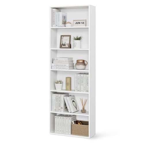 OSLIFE 200cm Librero Organizador Elevado, Mueble Organizador de Madera,6 Repisas Abiertas, Ahorra Espacio,Estantes,Repisas de Madera,Librero Minimalista para Dormitorio,Sala,Oficina,Cocina (Blanco)