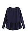 SheIn Women's Loose Round Neck Raglan Long Sleeve Ruffle High Low Hem Smock Top Navy Large