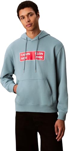 Calvin Klein Sweat à Capuche Homme Terry Box Graphic Regular Fit, Bleu (Smoke Blue), XL