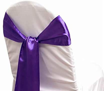 SARVAM FASHION Satin Chair Sashes - Elegant Premium Quality, 6 x 108 Inch - Perfect for Weddings, Parties, and Events - (Pack of 10 Pieces, Purple)