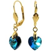 A SHER’S CREATION 14K Gold plated Earrings with Austrian Crystal Designer Small delicate leverback Heart Hypoallergenic Statement Jewelry Blue color