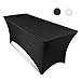 6ft Tablecloth Rectangular Spandex Linen - Black Table Cloth Fitted Cover for 6 Foot Folding Table, Wedding Linens Banquet Cloths Rectangle Covers primary