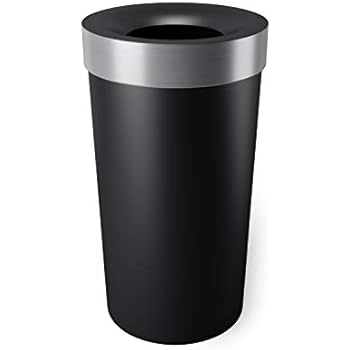 Umbra Vento Open Top 16.5-Gallon Kitchen Trash Large, Garbage Can for Indoor, Outdoor or Commercial Use, Black/Nickel