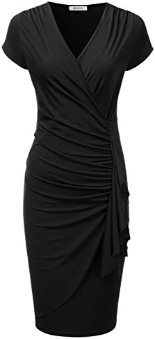 DRESSIS Womens Surplice V-Neck Shirred Frill Long Dress