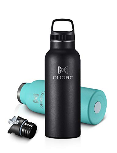OMORC 316 Stainless Steel Water Bottle-18 oz, Vacuum Insulated Flask Bottle, Leak-proof Thermos Bottle with Straw Lid, Loop Lid,Carrying Pouch for Boys, Girls, Teens, Students, School,Sports, Camping
