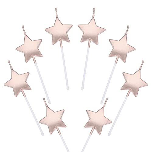 KAIAIWLUO Star Birthday Candles,8 Pcs Metallic Cake Candles for Birthday Wedding Party Cupcakes Topper Decorations Anniversary Champagne
