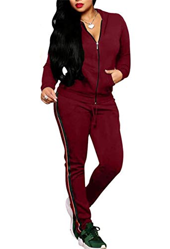 image for Bluewolfsea Women Striped Patchwork 2 Piece Jacket Outfits Sweatsuits 