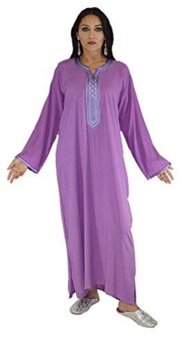Moroccan Caftans Women Handmade with Embroidery Medium to X-large Breathable Lavender