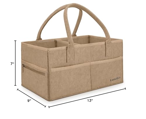 Runsabay-Diaper Caddy Organizer for Diaper Station, Great Gift for Newborn Baby Essentials, Newborn Baby Must Haves, Car Basket for Baby Diapers and Wipes, Baby Basket with Handles (Khaki, Large)