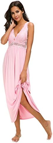 ALCEA ROSEAWomens Sleepwear Lace Lingerie Chemises V Neck Nightgown Long Sexy Sleep Dress Sleeveless Lace for Women Elegant