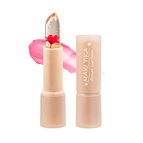 MAKI YIKA Flower Jelly Lipstick，Temperature Color Change Lip Gloss, Crystal Flower Lip Balm Lips Moisturizer, Pink Lip Tint, Natural & Long Lasting lip makeup
