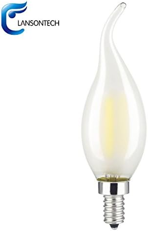 LANSONTECH 2W LED Filament Candle Light Bulb, Warm White 2700K, 25W Incandescent Replacement, 250 Lumens, E12 Candelabra Base, Frosted Glass Cover, C35 Flame Shape Bent Tip, Non-dimmable
