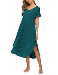 Camisón de algodón para dama, cuello en V, manga corta, con bolsillo, S-XXL