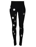 Twinkle Star Women's All over Silver Star Foil Print Ponte Leggings