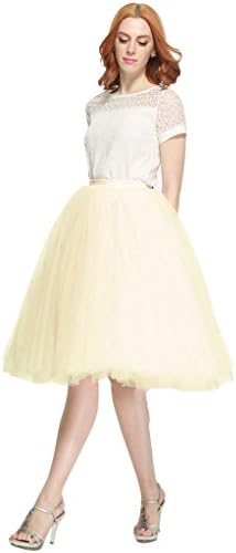 Nemobridal Women's 7 Layer Short Elastic Waistband Tutu Princess Tulle Midi Skirt S/M Champagne