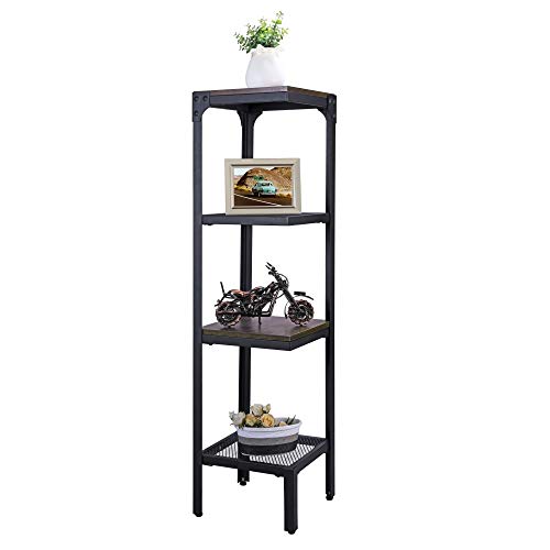 FIVEGIVEN Retro Corner Shelf 4 Tier Narrow Standing Bookcase Industrial for Home Office Espresso