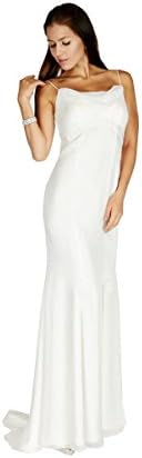 MILANO FORMALS Women's Floor Length Silk Strap Long Ivory Evening Dress
