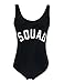 Women's Letter Print Backless One Piece Monokini Bikini (Medium, Black A SQUAD)
