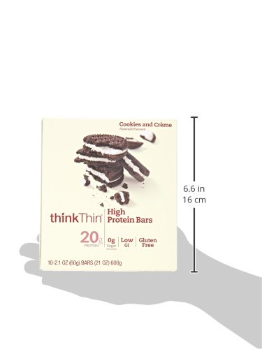 THINK! PROTEIN BARS, HIGH PROTEIN SNACKS, GLUTEN FREE, KOSHER FRIENDLY, COOKIES AND CRÈME, NUTRITION BARS, 2.1 OZ PER BAR, 10 COUNT (PACKAGING MAY VARY)