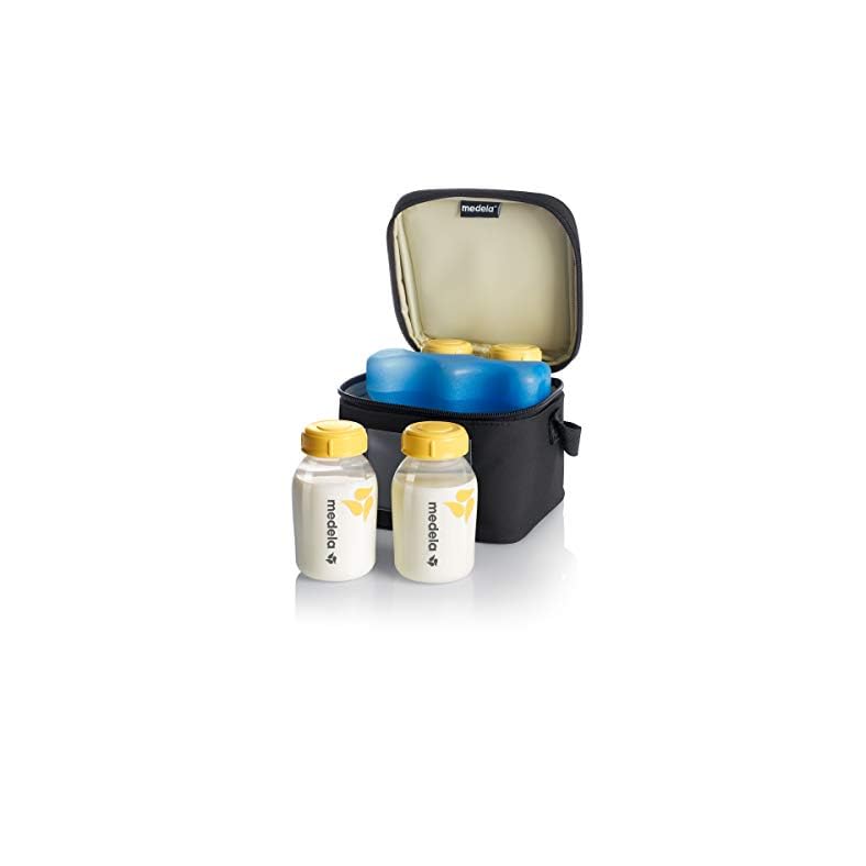 Medela Breast Milk Cooler and Transport Set, 5 ounce Bottles with Lids, Contoured Ice Pack, Cooler Carrier Bag