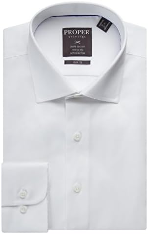 Proper Men's P720SPOR Slim Fit Wrinkle Free Solid Cotton Dress Shirt - White - 15.5 4-5