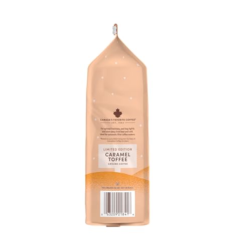 TIM HORTONS 12OZ GROUND BAG, CARAMEL TOFFEE FLAVORED 100% ARABICA COFFEE