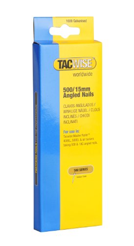 Tacwise 0971 Type 500 (18G) / 15 mm Galvanised Angled Brad Nails for 400ELS, 26° Incline, Pack of 1000