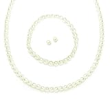 Children's Flower Girl Ivory Cream Pearl Necklace, Earrings & Bracelet Set