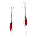 AeraVida Classy Long Red Coral Inlay .925 Sterling Silver Dangle Prom Earrings
