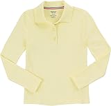 French Toast School Uniform Girls Long Sleeve Polo Interlock with Picot Collar, Yellow, Small (6/6X)