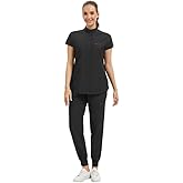 Kitmaz Women's Scrub Set - Convertible Mandarin/V-Neck Top & Jogger Pants, 9 Pockets, Wrinkle & Splash Proof