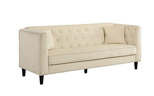 Mid-Century Tufted Velvet Sofa, Living Room Couch with Tufted Buttons (Beige)
