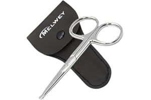 MELWEY Rounded Stainless Steel Small Facial Hair Scissors – 3.7 Inches – Rounded Tip Scissors for Nose Hair, Mustache, Beard, Eyebrows, Eyelashes & Baby Nails