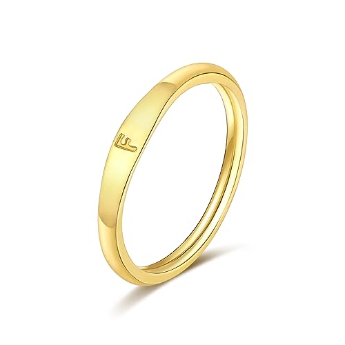 ZNBOH Gold Initial Rings for Women 14K Dainty Plain