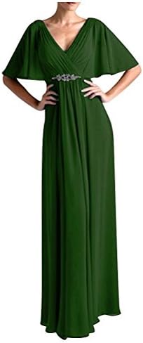 Neggcy Mother of The Bride Dress with Flutter Sleeves Chiffon Formal Evening Dress for Wedding Party V Neck