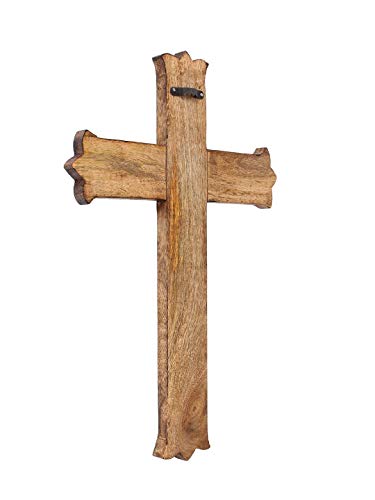 S.B.ARTS Wooden Wall Cross Plaque 12" Medium Hanging with Hand Carvings Religious Altar Home Living Room Decor - Thumbnail 4