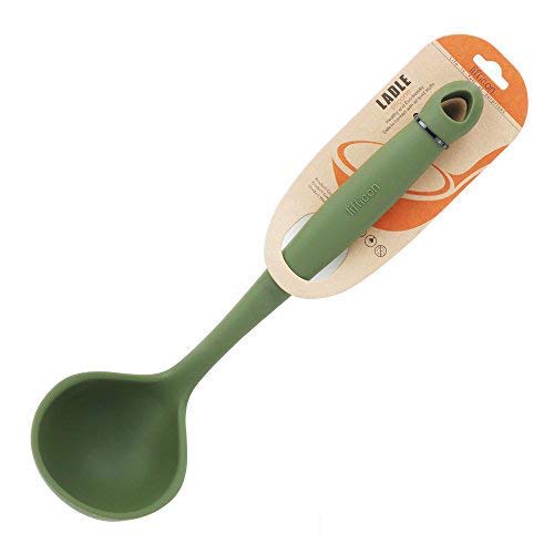 Liflicon Cook Premium Silicone Ladle Spoon BPA Free With Overall Hygienic Solid Silicone Coating,Heat Resistant Soup Ladle Scoop,13.2’’-Dark Olive Green