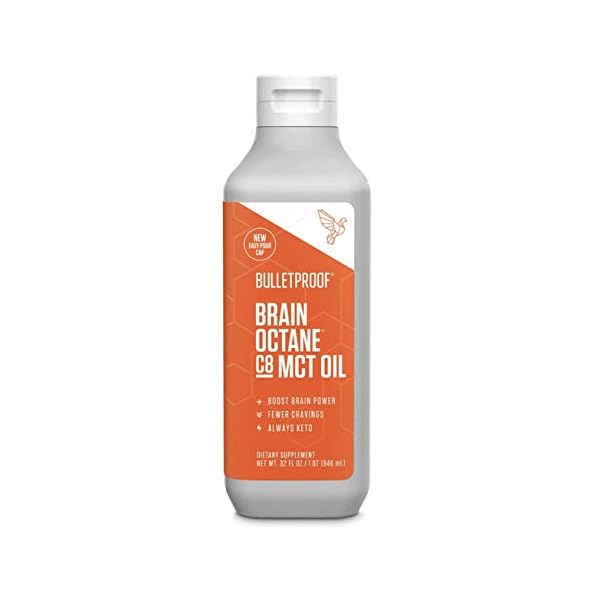 Bulletproof Brain Octane C8 MCT Oil, 32 Ounces, Keto Supplement for Sustained Energy and Fewer Cravings