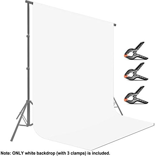 White 9 x 15 feet/2.8 x 4.6 Meters Fabric Photography Backdrop Background Screen with 3 Clamps for Photo Video Studio Shooting