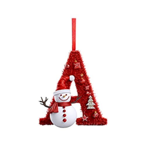 Christmas Tree Letter Pendants Acrylic Hanging Letters Ornaments DIY Letter Hanging Pendant Christmas Decorations with Snowman & Festive Patterns for Xmas Tree, Home, Party Decorations (Snowman-A)