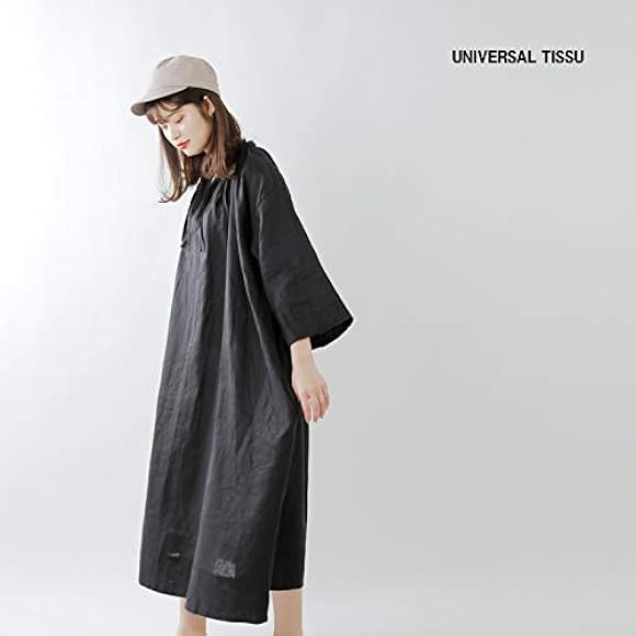 Amazon ユニヴァーサルティシュ Universal Tissu フレンチリネンmonasteryユニフォームワンピース F ブラック Col 001 Ut190op061 F 001 ワンピース チュニック 通販