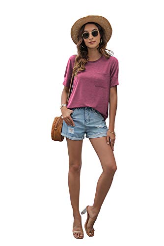 HIYIYEZI WOMEN’S SHORT SLEEVE T SHIRTS LOOSE CASUAL SUMMER HIGH LOW HEMS TUNIC TOPS (X-LARGE,VG MAUVE)
