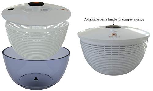 Brieftons QuickDry Salad Spinner: Large 6.2 Quart Vegetable Washer & Dryer with Bowl, Easy One-Handed Pump Operation, Heavy Duty, Compact Storage, Perfect for Washing and Drying Leafy Vegetables