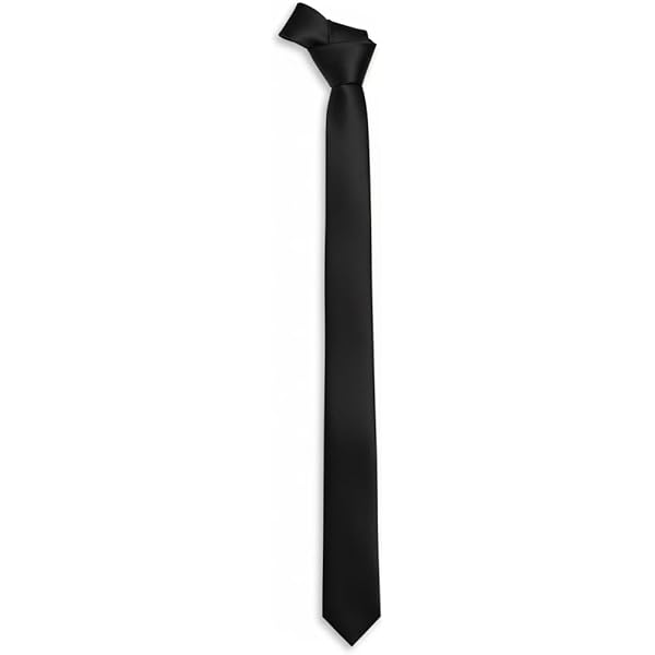 100% SILK Narrow NeckTie EXTRA Skinny BLACK Color Men's Thin 1.5